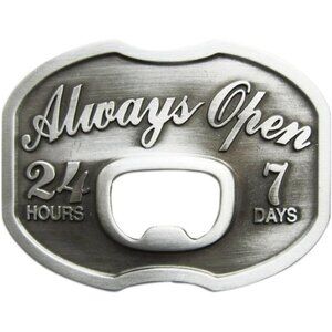 🆕Men's Silver Metallic Vintage Always Open Beer Bottle Opener Belt Buckle